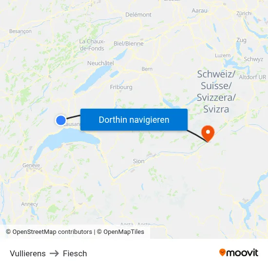 Vullierens to Fiesch map