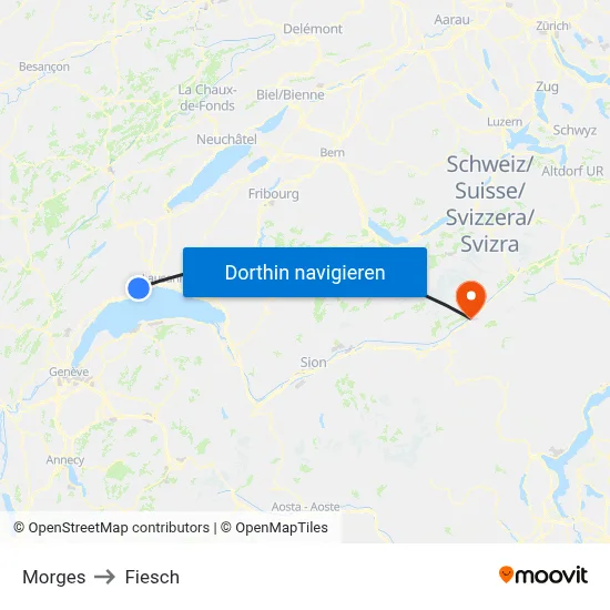 Morges to Fiesch map