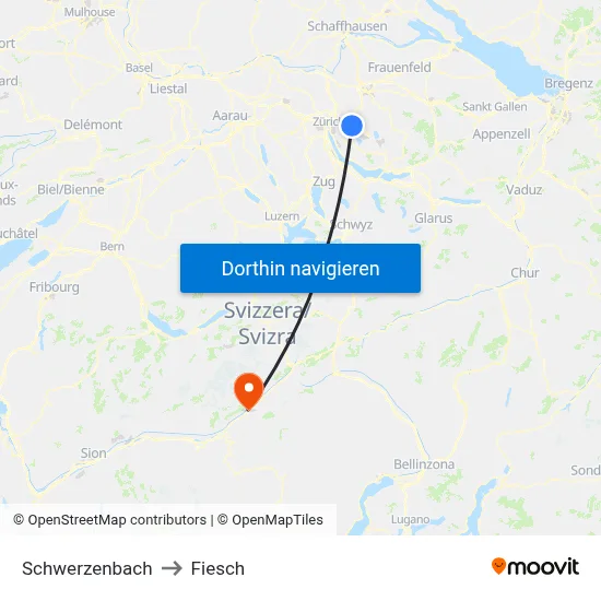 Schwerzenbach to Fiesch map