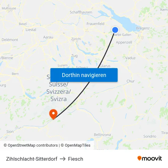 Zihlschlacht-Sitterdorf to Fiesch map