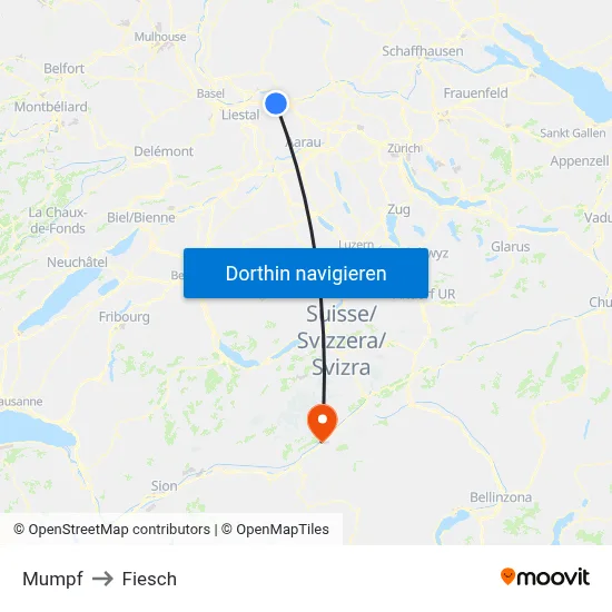 Mumpf to Fiesch map