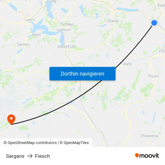Sargans to Fiesch map