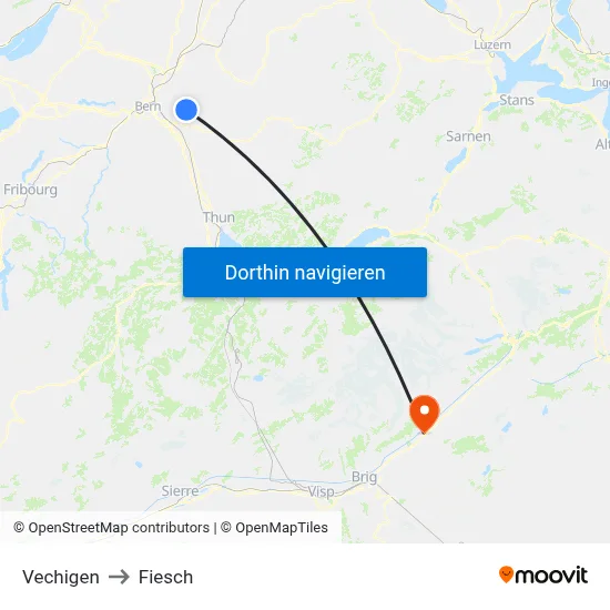Vechigen to Fiesch map