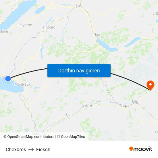 Chexbres to Fiesch map