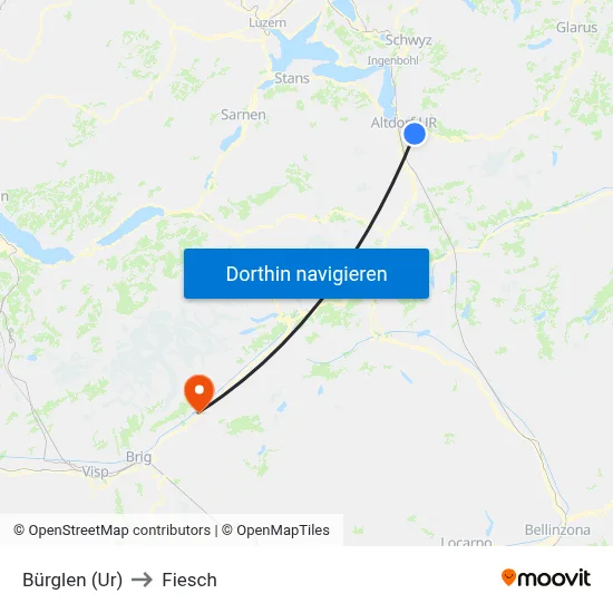 Bürglen (Ur) to Fiesch map