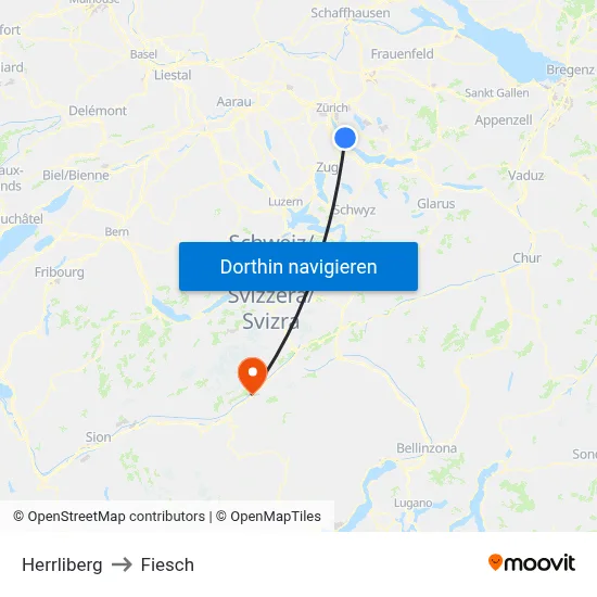 Herrliberg to Fiesch map