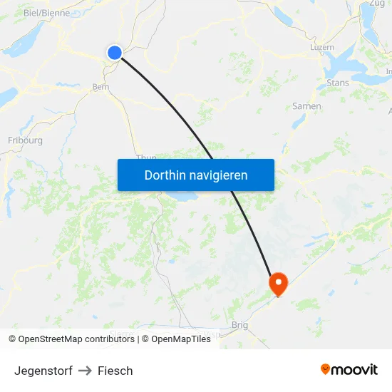 Jegenstorf to Fiesch map