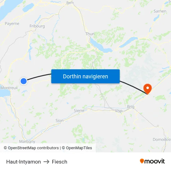 Haut-Intyamon to Fiesch map