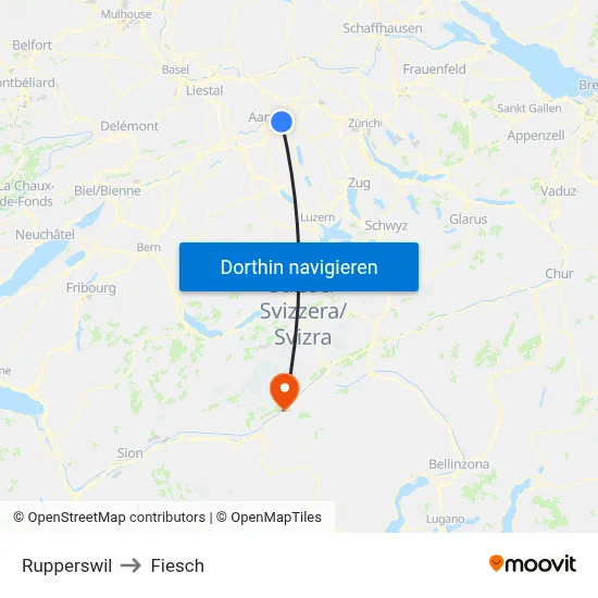 Rupperswil to Fiesch map