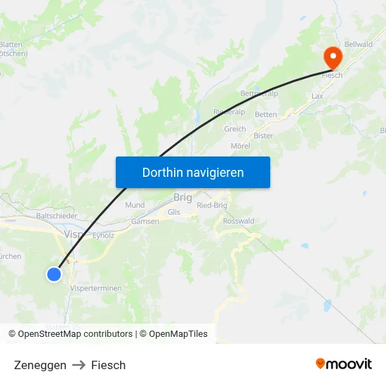 Zeneggen to Fiesch map