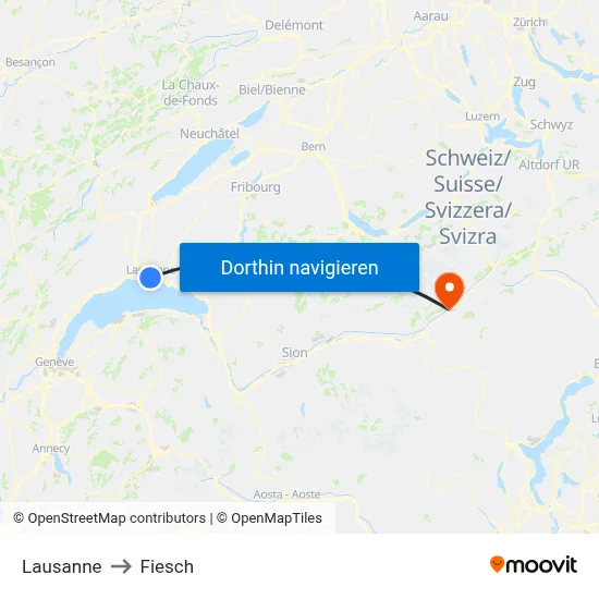 Lausanne to Fiesch map