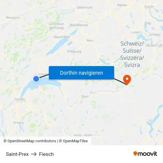 Saint-Prex to Fiesch map