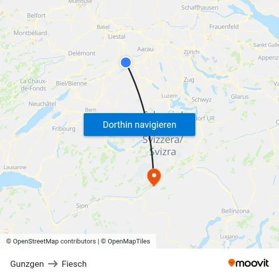 Gunzgen to Fiesch map