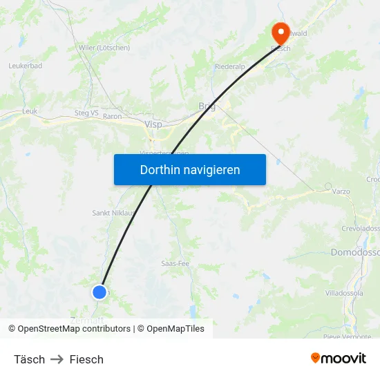 Täsch to Fiesch map