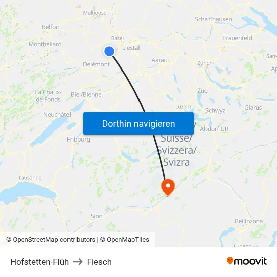 Hofstetten-Flüh to Fiesch map
