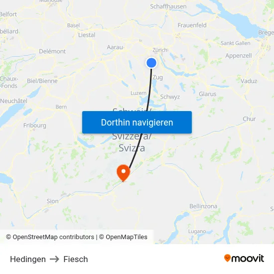 Hedingen to Fiesch map