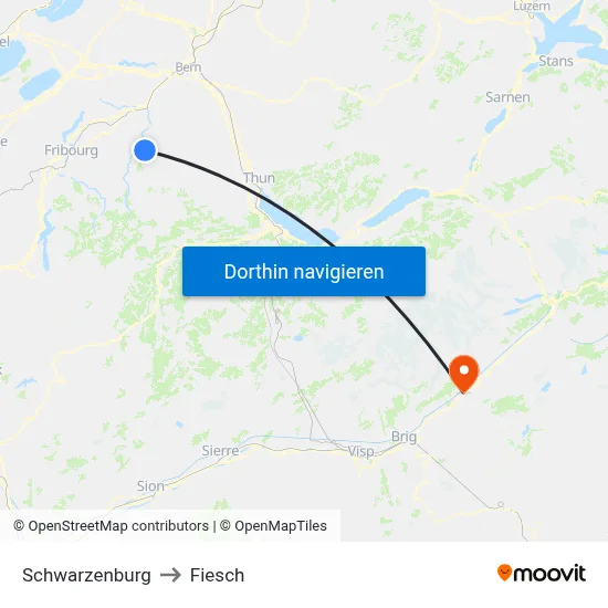 Schwarzenburg to Fiesch map