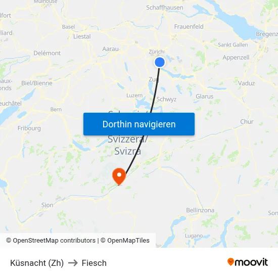 Küsnacht (Zh) to Fiesch map
