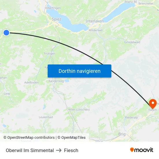 Oberwil Im Simmental to Fiesch map