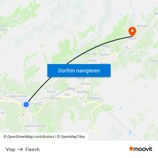 Visp to Fiesch map