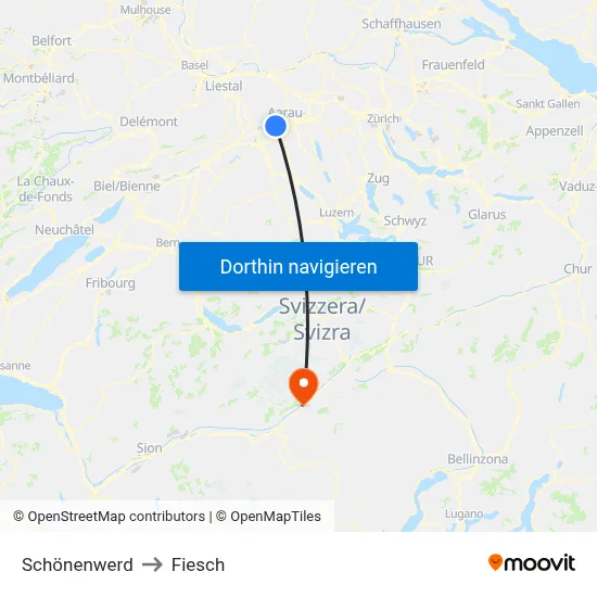 Schönenwerd to Fiesch map