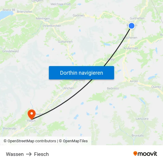 Wassen to Fiesch map