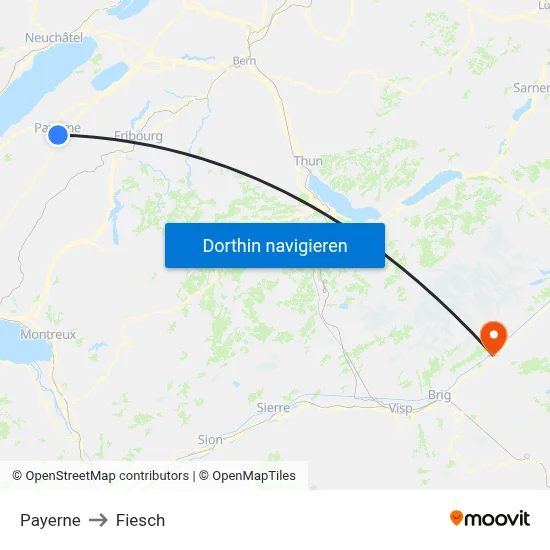 Payerne to Fiesch map