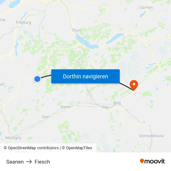 Saanen to Fiesch map