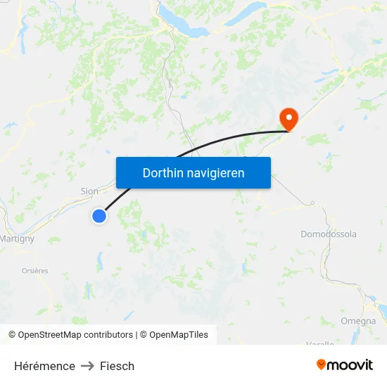 Hérémence to Fiesch map