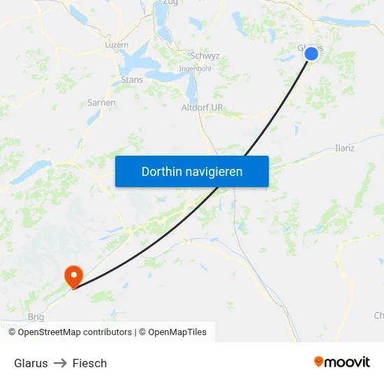 Glarus to Fiesch map