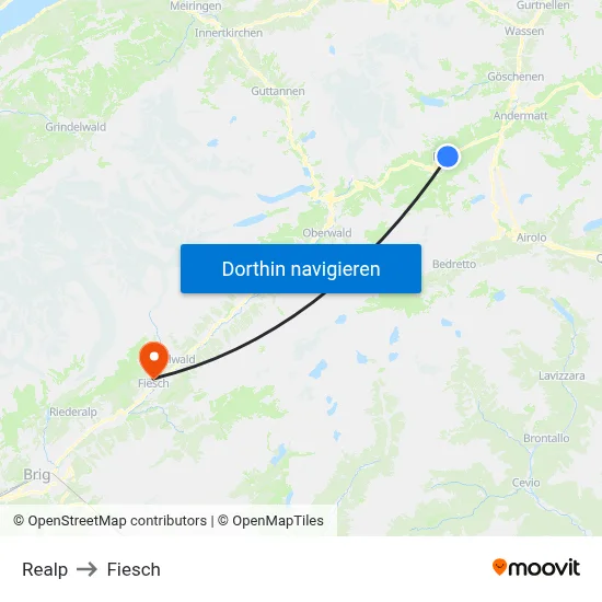 Realp to Fiesch map