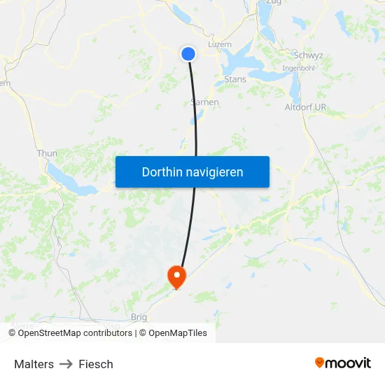 Malters to Fiesch map
