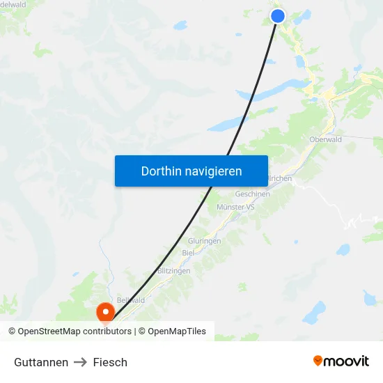 Guttannen to Fiesch map