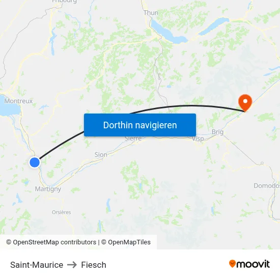 Saint-Maurice to Fiesch map