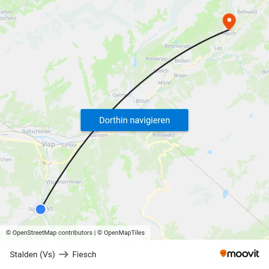 Stalden (Vs) to Fiesch map
