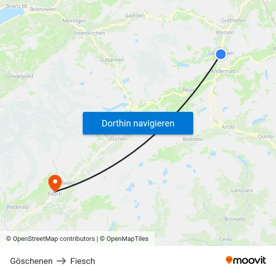 Göschenen to Fiesch map