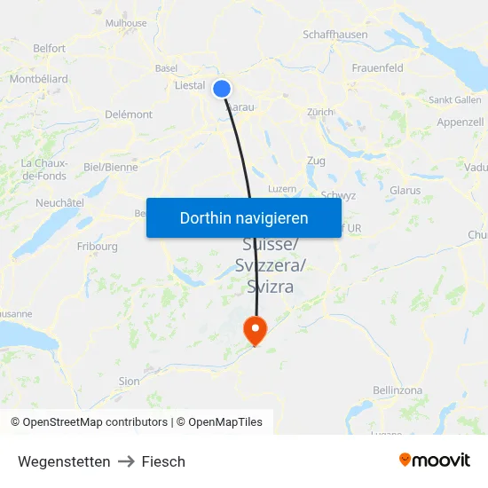 Wegenstetten to Fiesch map