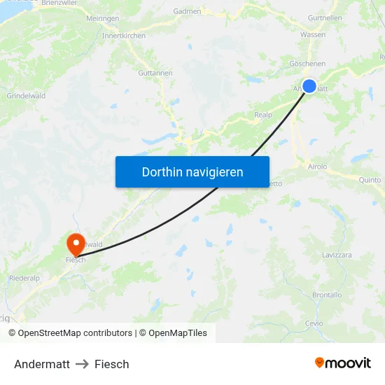Andermatt to Fiesch map