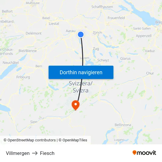 Villmergen to Fiesch map
