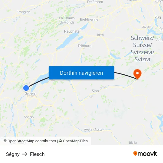 Ségny to Fiesch map
