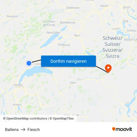 Ballens to Fiesch map