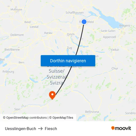 Uesslingen-Buch to Fiesch map