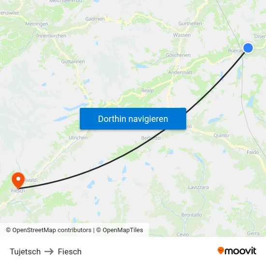 Tujetsch to Fiesch map