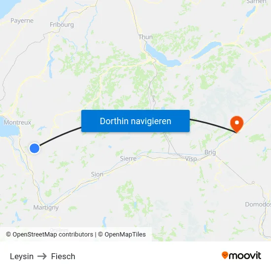Leysin to Fiesch map