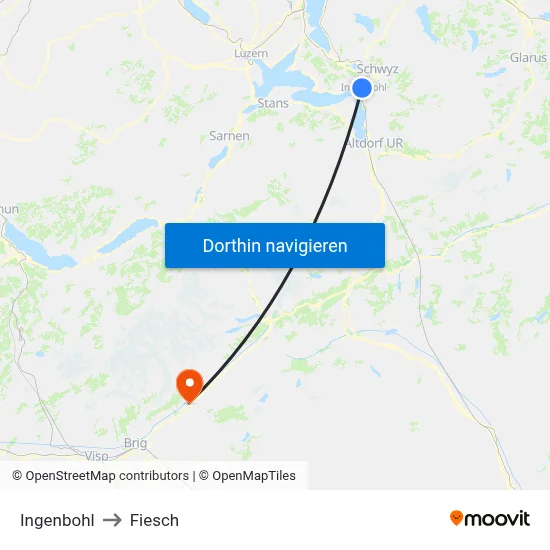 Ingenbohl to Fiesch map