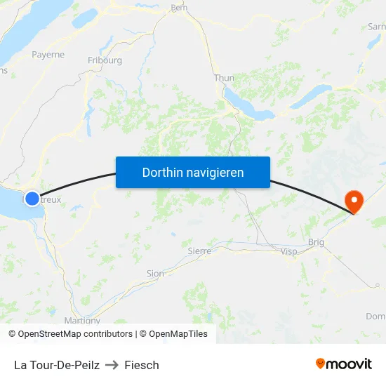 La Tour-De-Peilz to Fiesch map