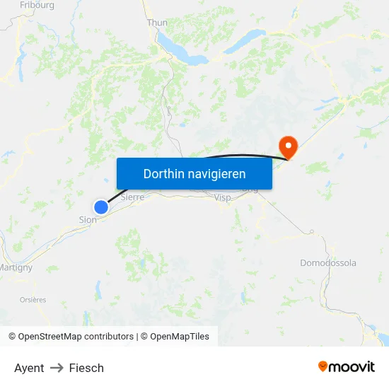 Ayent to Fiesch map