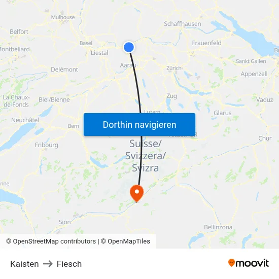 Kaisten to Fiesch map