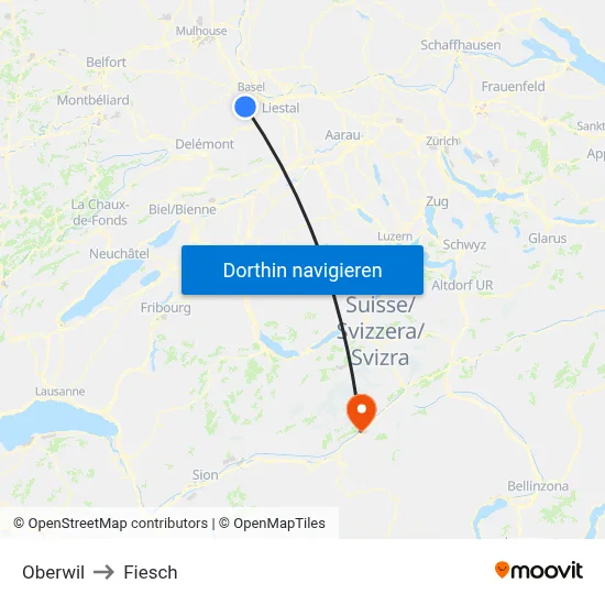 Oberwil to Fiesch map