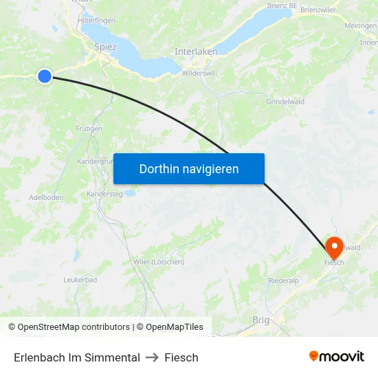 Erlenbach Im Simmental to Fiesch map